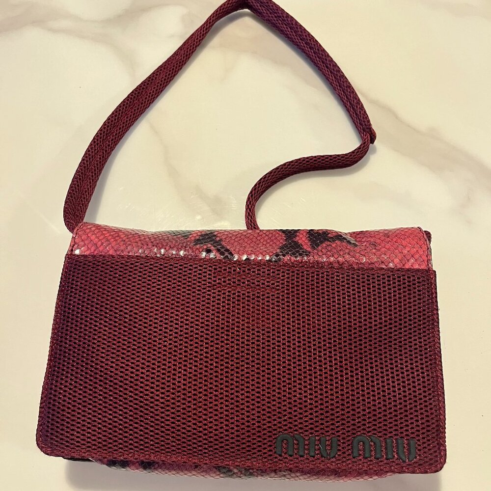 MIU MIU Python Snakeskin Mini Shoulder Bag Burgundy - Picture 6 of 16